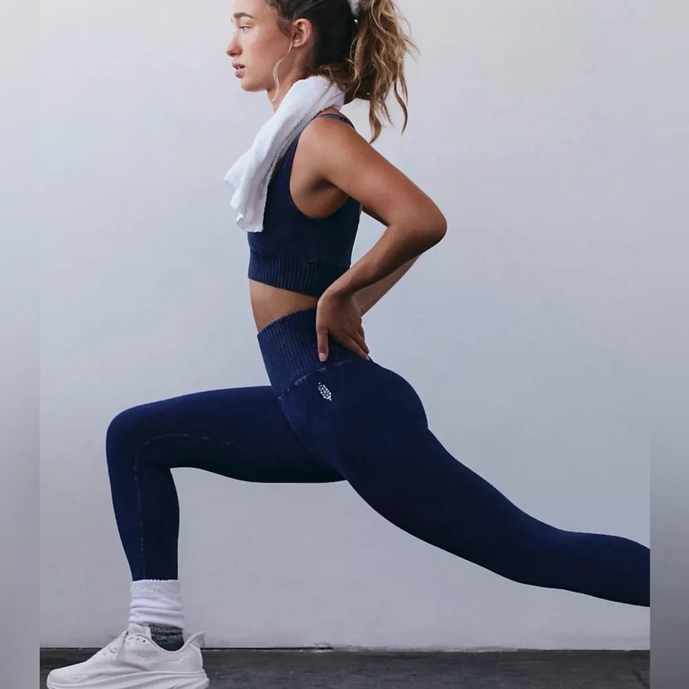 Free People $126 FP Movement Good Karma Deep Navy Blue Sports Bra‎ Leggings Set
